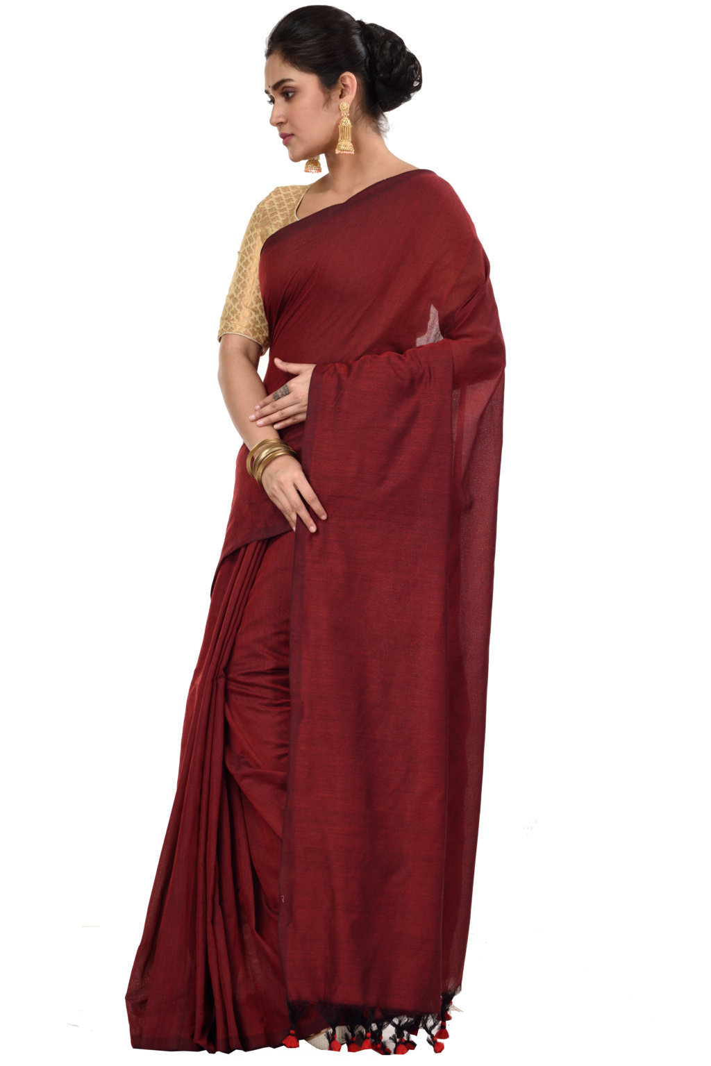 Brown Pure Cotton ThanKhadi Hand Loom Saree (467)